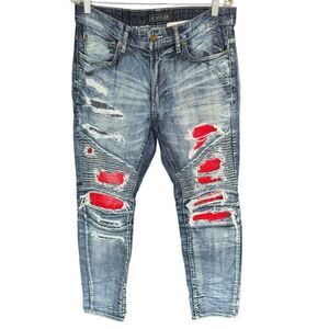 JC Atelier Jeans JCA II 34x32 Blue Red Rip And Repair A202 Distressed Streetwear